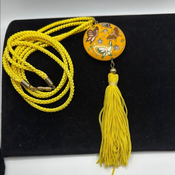 Vintage Asian Cloisonne Enamel Tassel Pendant, Unusual Old Metalware, Butterfly - Picture 1 of 4
